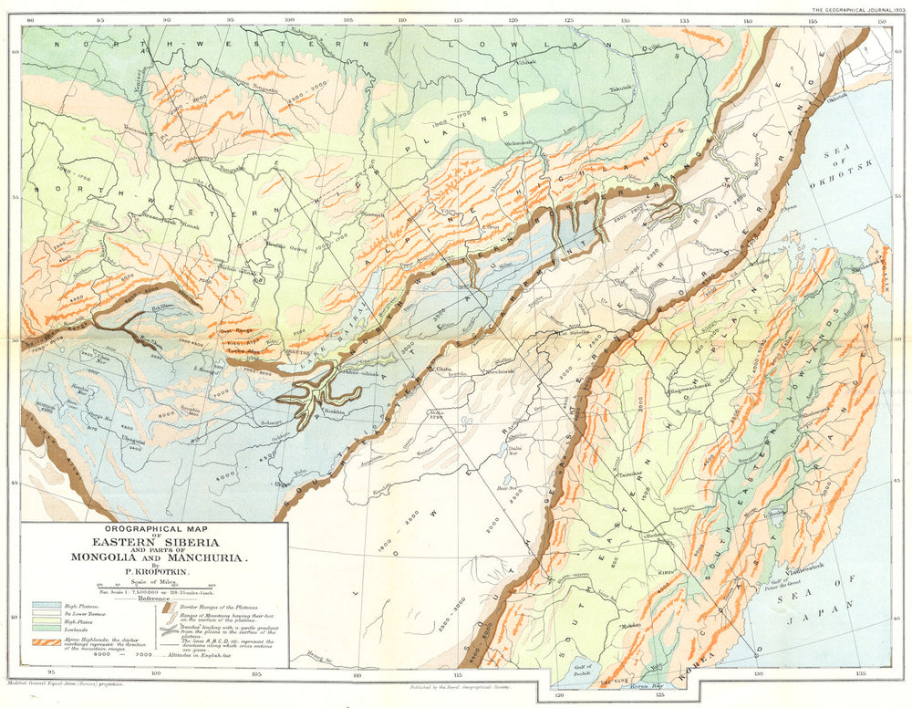 RUSSIA. Orographical map of Eastern Siberia & Mongolia & Manchuria. RGS 1904