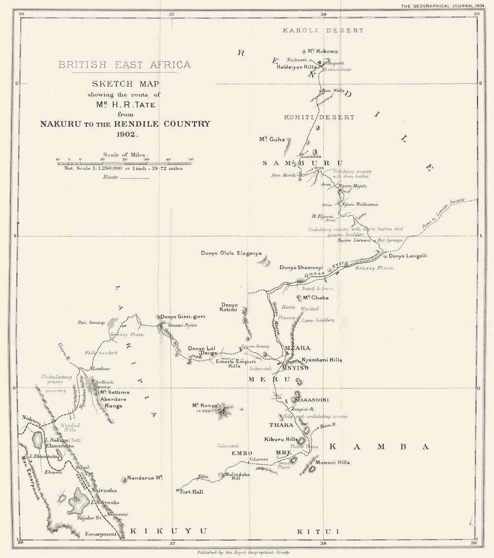 BRITISH EAST AFRICA (KENYA).route Tate Nakuru Rendile country 1902. RGS 1904 map