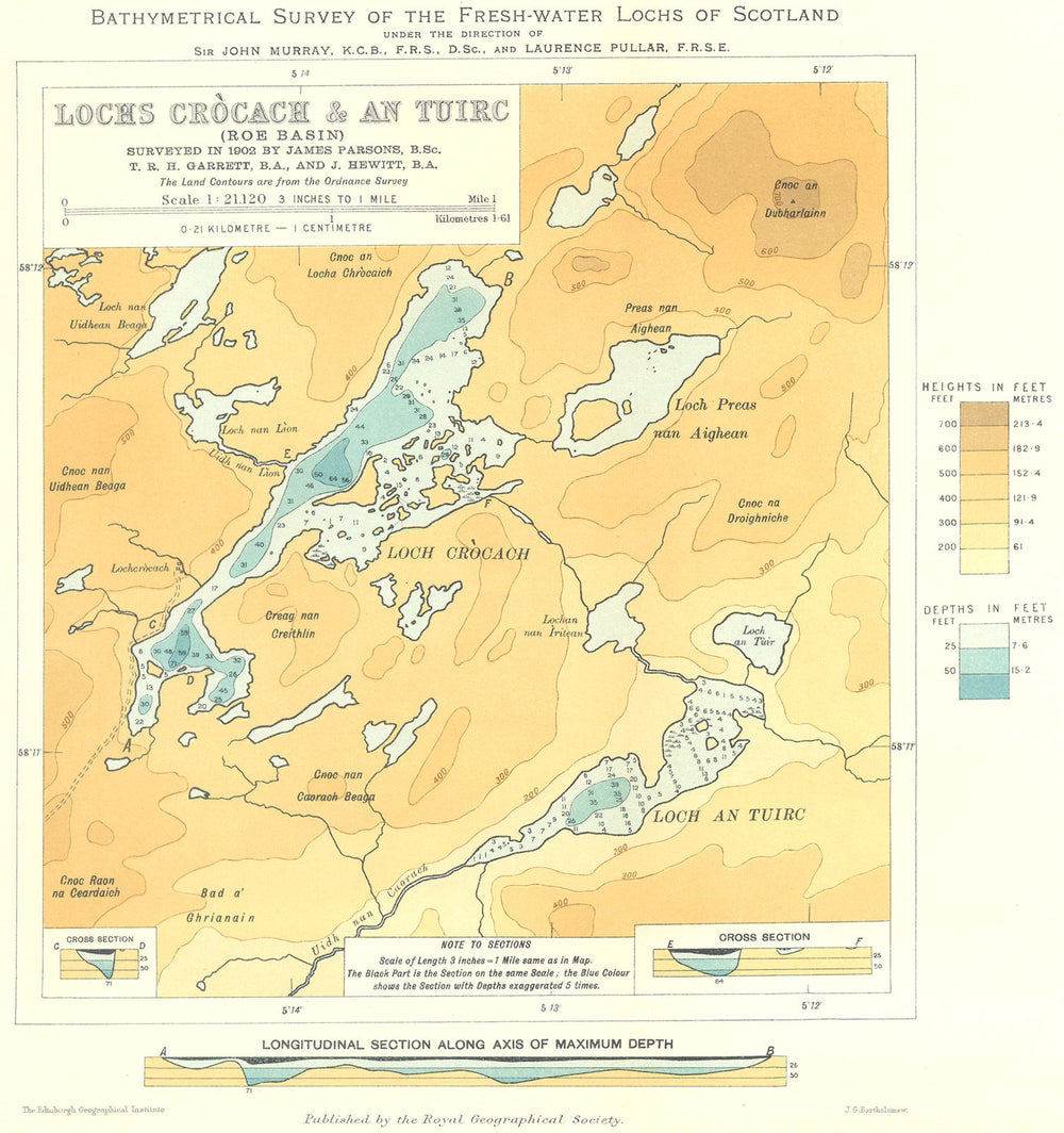 SCOTTISH LOCHS. Lochs Cròcach & An Tuirc (Roe Basin) . RGS 1904 old map