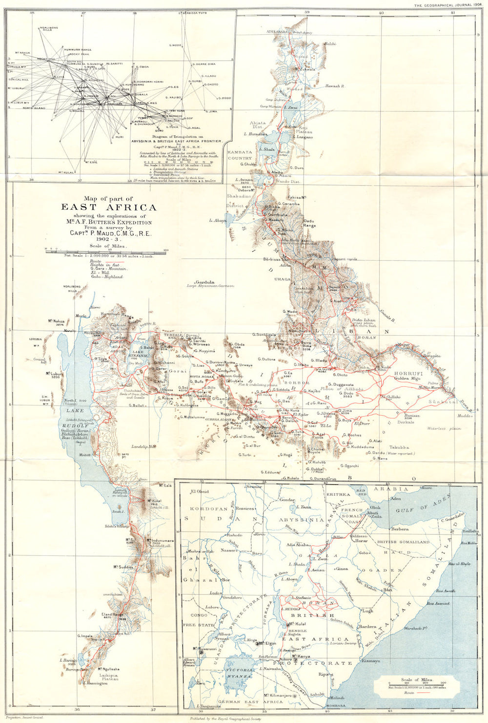 BRIT.E AFRICA(KENYA).Butter Expedition.1902-3;Abyssinia Frontier;Sudan 1904 map