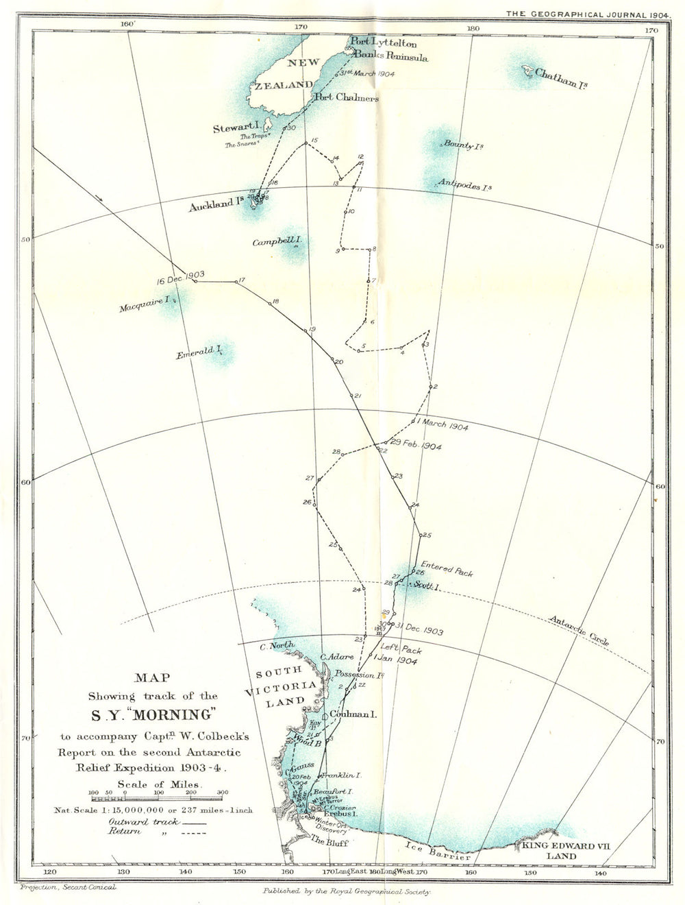 ANTARCTIC.Track SY Morning Capn Colbeck Relief Expedition 1903-4. RGS 1904 map