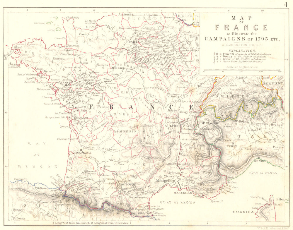 FRANCE. Map of France to illustrate the Campaigns of 1795 etc 1848 old