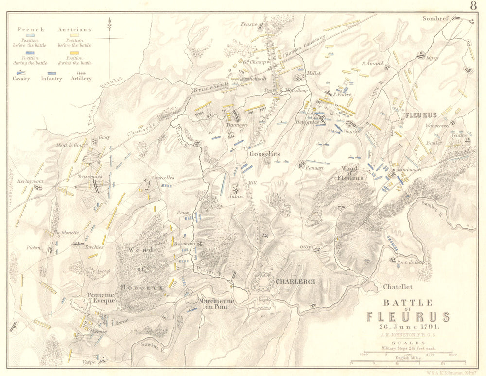 BATTLE OF FLEURUS. 26th June 1794. Charleroi French Revolutionary Wars 1848 map