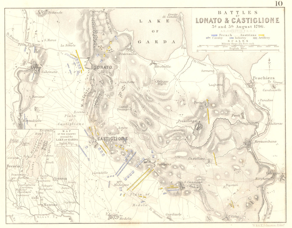 BATTLES OF LONATO & CASTIGLIONE. 3rd & 5th August 1796. Italy 1848 old map