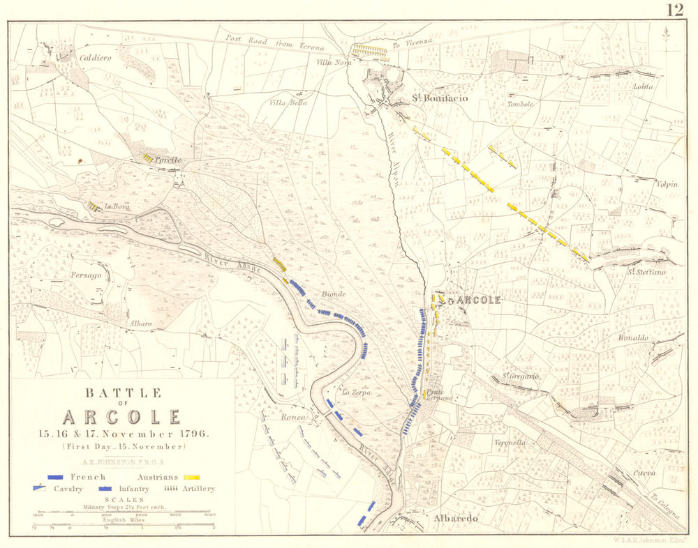 BATTLE OF ARCOLE 15TH. 16th, and 17th November 1796 - sheet 1. Italy 1848 map