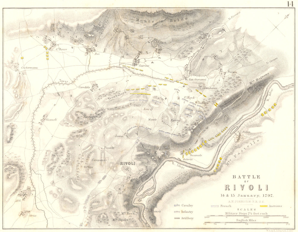 BATTLE OF RIVOLI. 14-15th January 1797. French Revolutionary Wars 1848 old map