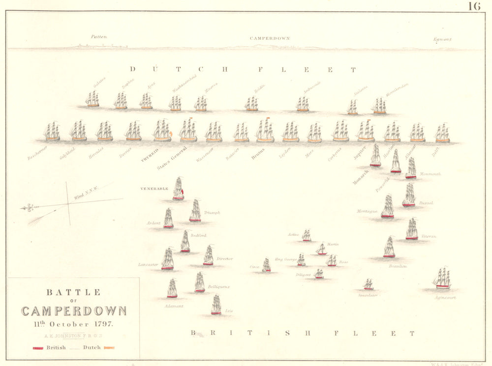 BATTLE OF CAMPERDUIN (CAMPERDOWN). 11th October 1797. Netherlands 1848 old map
