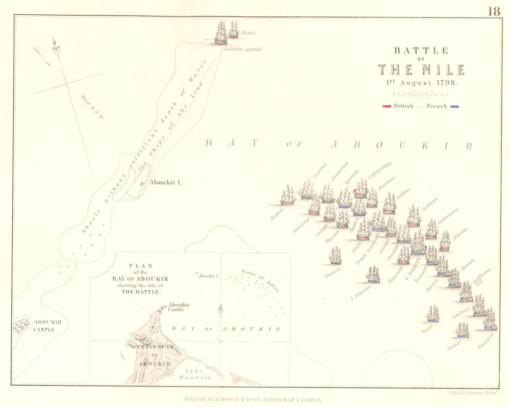 BATTLE OF THE NILE. 1 August 1798. Africa. French Revolutionary Wars 1848 map