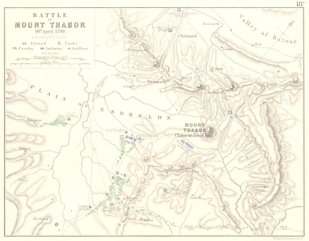 BATTLE OF MOUNT TABOR.16 April 1799.French Revolutionary Wars.Palestine 1848 map