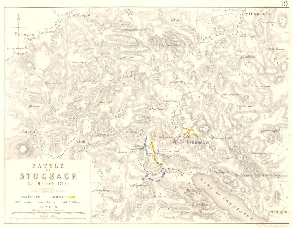 BATTLE OF STOCKACH. 25 March 1799. Germany. French Revolutionary Wars 1848 map