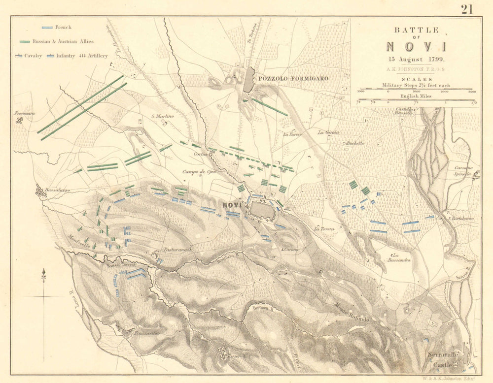 BATTLE OF NOVI. 15 August 1799. Pozzolo Formigaro. Italy 1848 old antique map