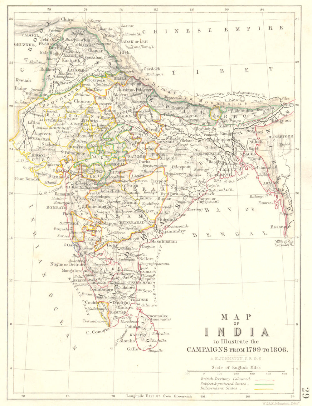 INDIA. Map to Illustrate the campaigns from 1799 to 1806. Napoleonic Wars 1848