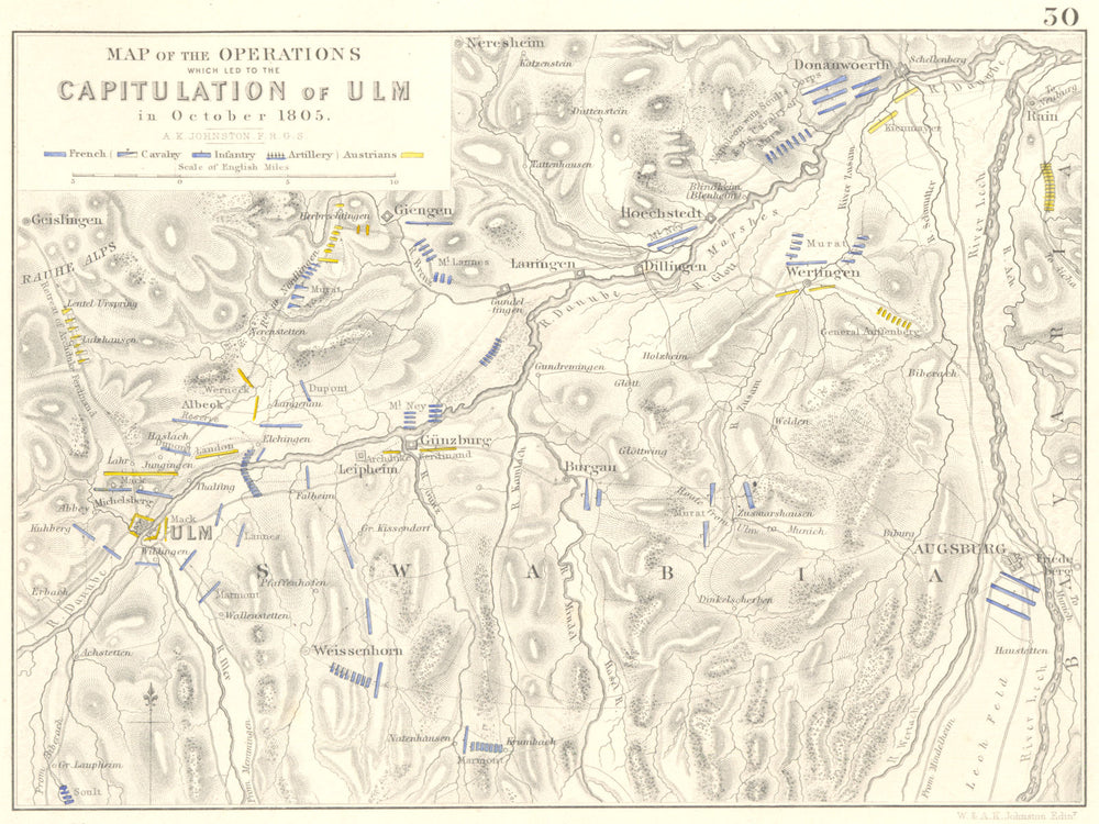 CAPITULATION OF ULM. October 1805. Germany. Napoleonic Wars 1848 old map