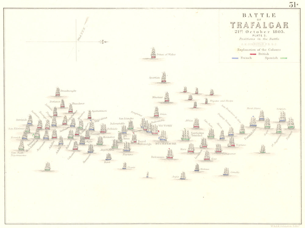 BATTLE OF TRAFALGAR. 21st October 1805 - sheet 2. Spain 1848 old antique map