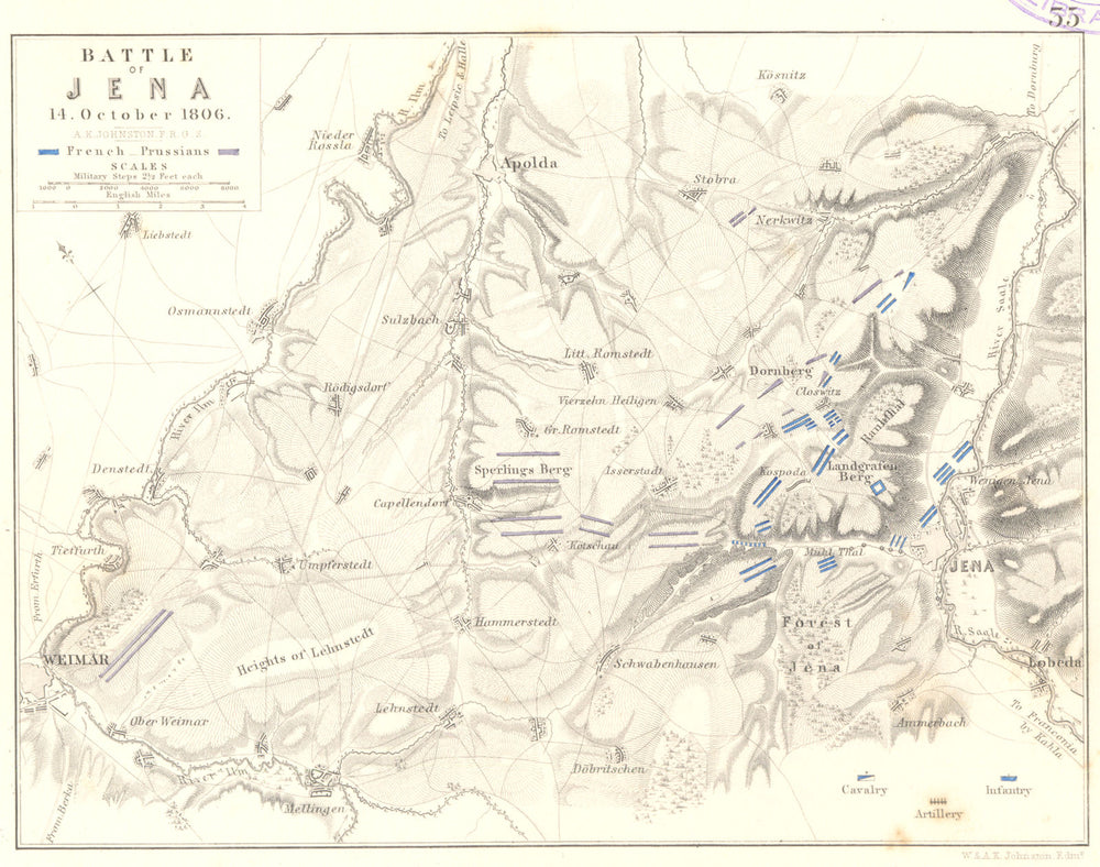 BATTLE OF JENA. 14th October 1806. Germany. Napoleonic Wars. Weimar 1848 map