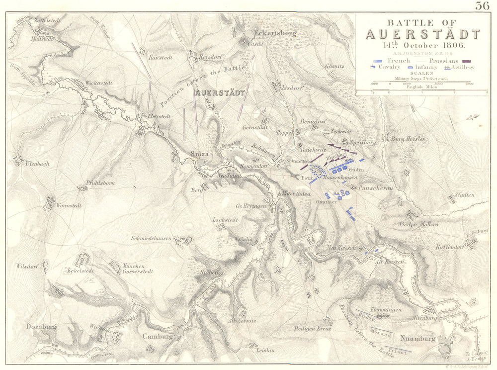 BATTLE OF AUERSTEDT. 14th October 1806. Germany. Napoleonic Wars 1848 old map