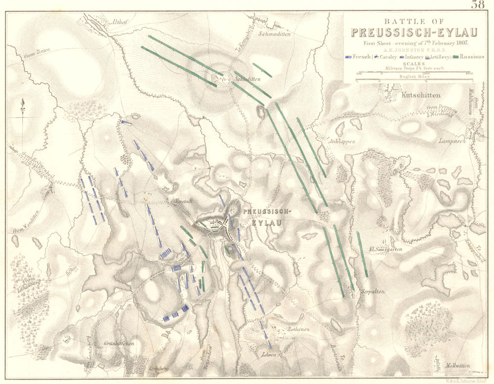 BATTLE OF PREUSSISCH-EYLAU. BAGRATIONOVSK. 1807. Russia 1848 old antique map