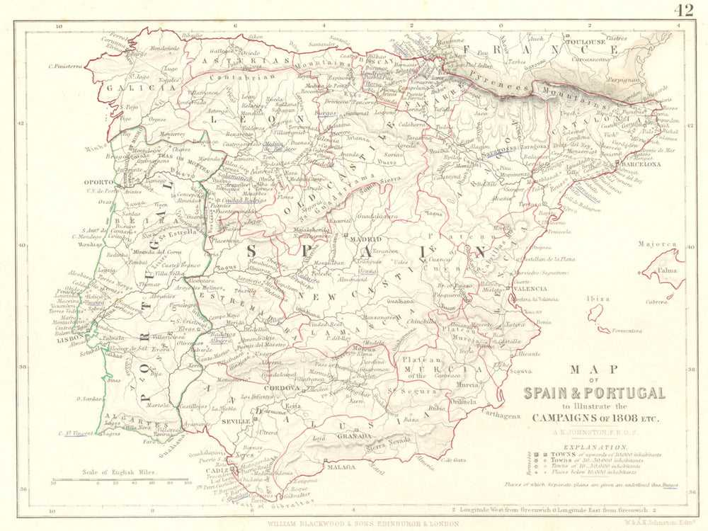 SPAIN  & PORTUGAL. Illustrate the campaigns 1808. Napoleonic Wars 1848 old map