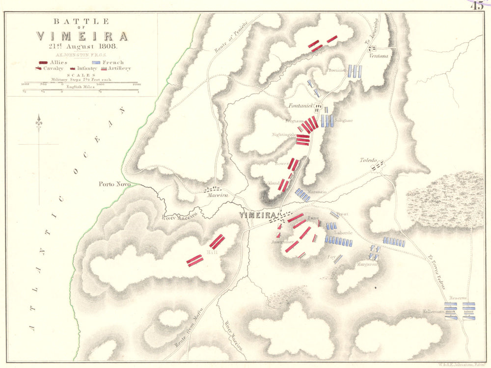 BATTLE OF VIMEIRO. 21st August 1808. Portugal. Napoleonic Wars 1848 old map