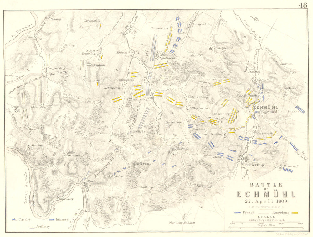 BATTLE OF ECHMÜHL. Eckmühl. 22 April 1809. Bavaria. Napoleonic Wars 1848 map