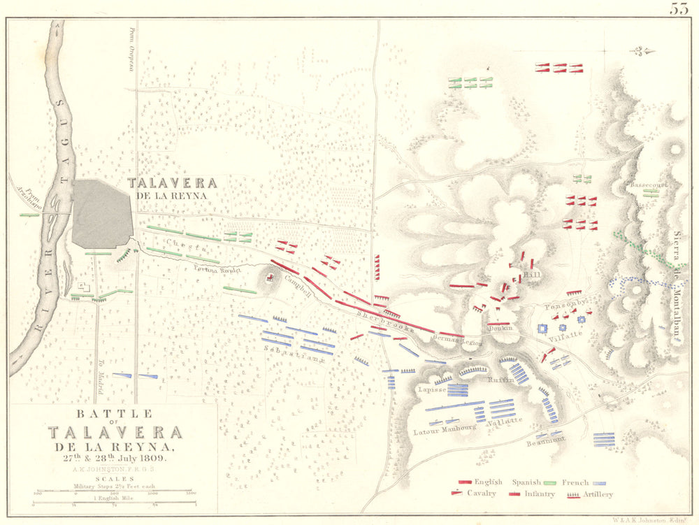 BATTLE OF TALAVERA DE LA REYNA. 27th & 28th July 1809. Spain 1848 old map