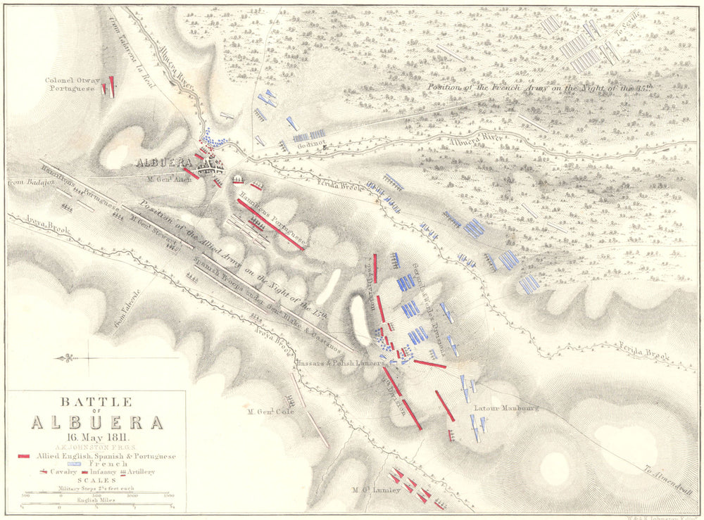 BATTLE OF ALBUERA. 16th May 1811. Spain. Napoleonic Wars 1848 old antique map