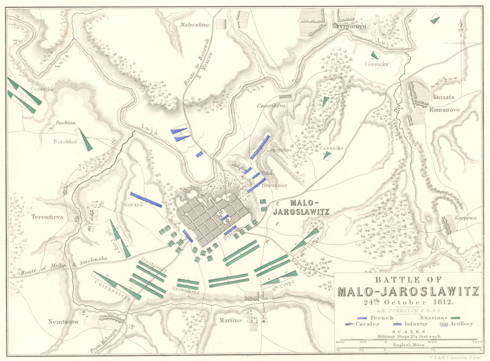 BATTLE OF MALO-JAROSLAWITZ. 24th October 1812. Russia. Napoleonic Wars 1848 map