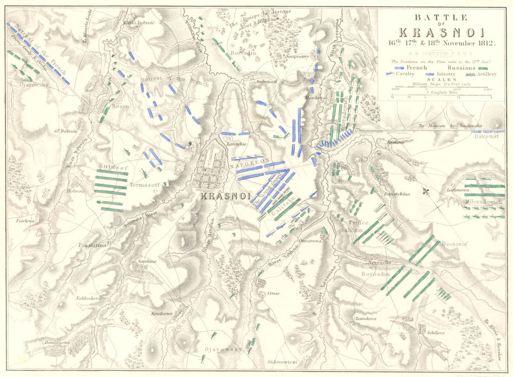 BATTLES OF KRASNY. 16th, 17th, and 18th November 1812. Russia 1848 old map
