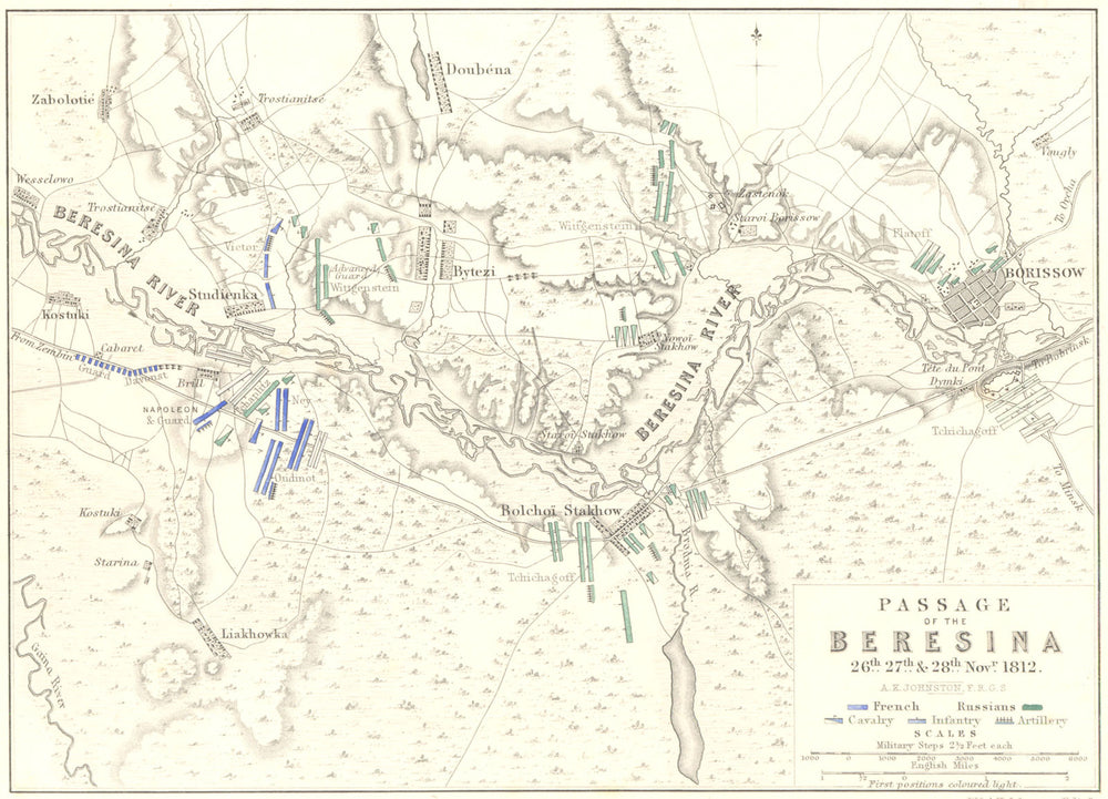 BATTLE OF THE BERESINA. 26-28 November 1812. Belarus. Borisov Barysaw 1848 map
