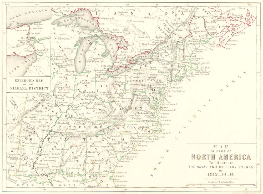 NORTH AMERICA. Map of. Naval & Military events. Napoleonic Wars 1848 old