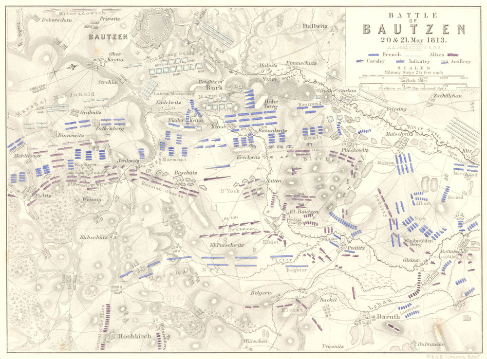 BATTLE OF BAUTZEN. 20th and 21st May 1813. Germany. Napoleonic Wars 1848 map