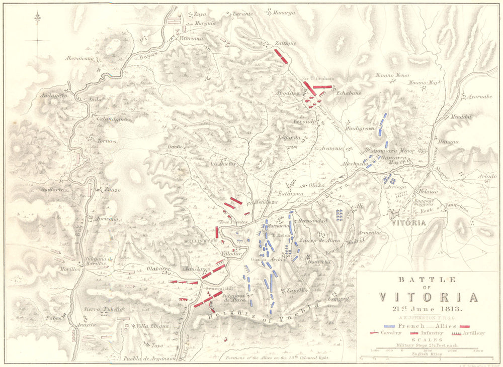 BATTLE OF VITORIA. 21st June 1813. Spain. Napoleonic Wars 1848 old antique map
