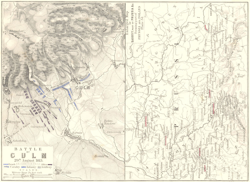 BATTLE OF CULM. 29 Aug 1813. Saxony Prussia Germany. Napoleonic Wars 1848 map