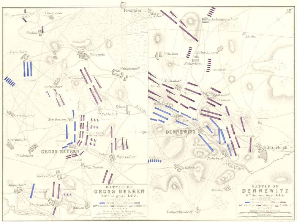 BATTLES GROSS BEEREN 23RD AUG 1813; BATTLE DENNEWITZ. 6th Sep. Germany 1848 map