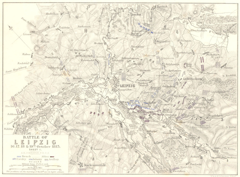 BATTLE OF LEIPZIG. 16-19th October 1813. Sheet 1. Germany 1848 old antique map