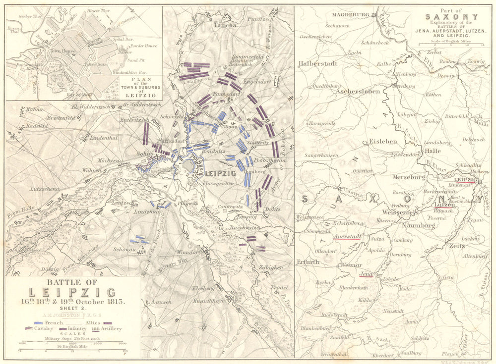 BATTLE OF  LEIPZIG. 16-19th October 1813 Sheet 2. Saxony. Germany 1848 old map