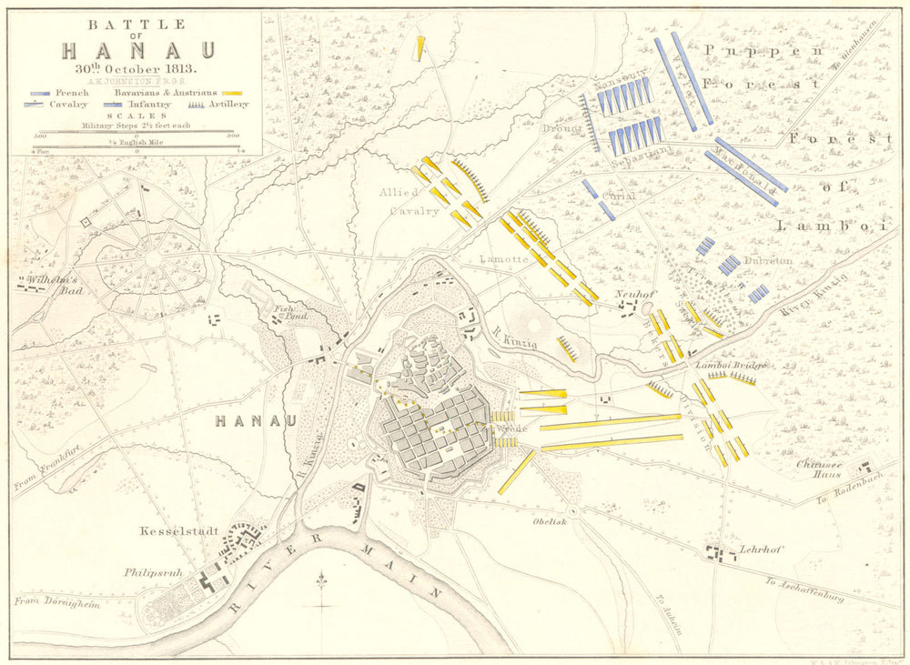 BATTLE OF HANAU. 30th October 1813. Germany. Napoleonic Wars 1848 old map