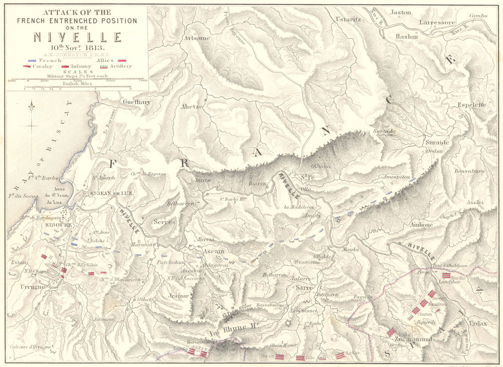 BATTLE OF NIVELLE. 10 Nov 1813 French Revolutionary Wars St Jean de Luz 1848 map