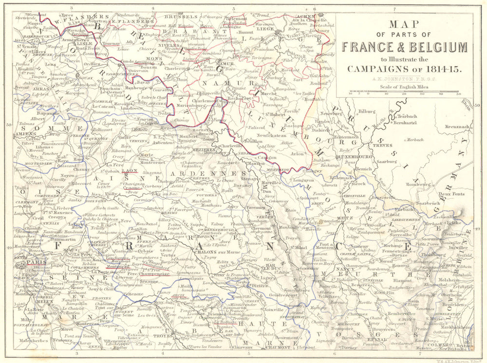 FRANCE & BELGIUM illustrating the campaigns of 1814-15 Napoleonic Wars 1848 map