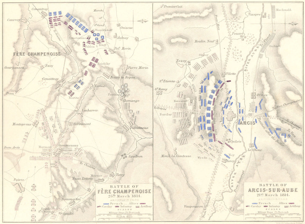 BATTLES OF ARCIS-SUR-AUBE & FÈRE CHAMPENOISE. 21 & 25 March 1814. Aube 1848 map
