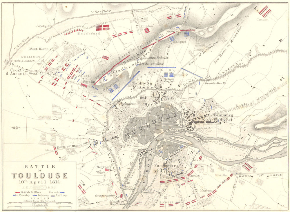 BATTLE OF TOULOUSE. 10th April 1814. Haute- Garonne. Napoleonic Wars 1848 map