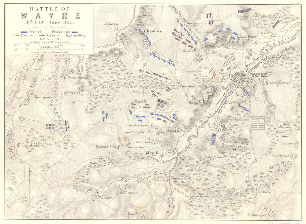 BATTLE OF WAVRE. 18th and 19th June 1815. Belgium. Napoleonic Wars 1848 map