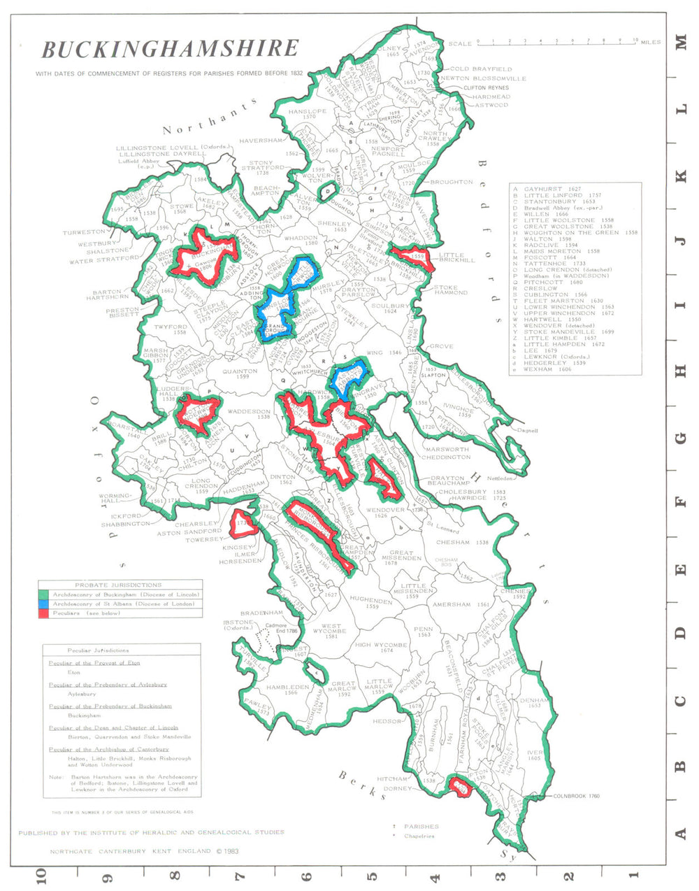 BUCKINGHAMSHIRE. Parishes. Register start date. Ecclesiastical  1984 old map