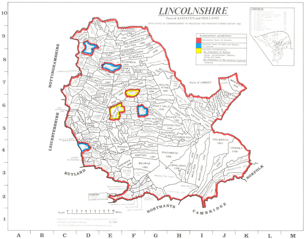 LINCOLNSHIRE. Lincoln.  Parishes. Register start date. Ecclesiastical  1984 map