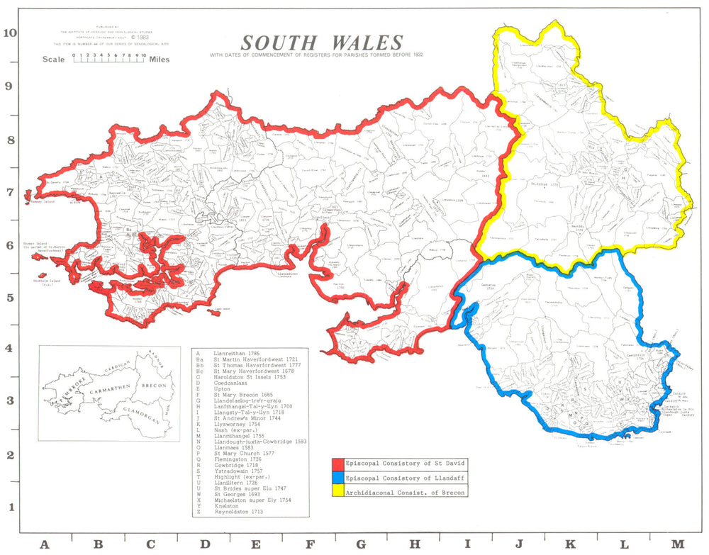 SOUTH WALES. Parishes.Register start date. Ecclesiastical jurisdictions 1984 map