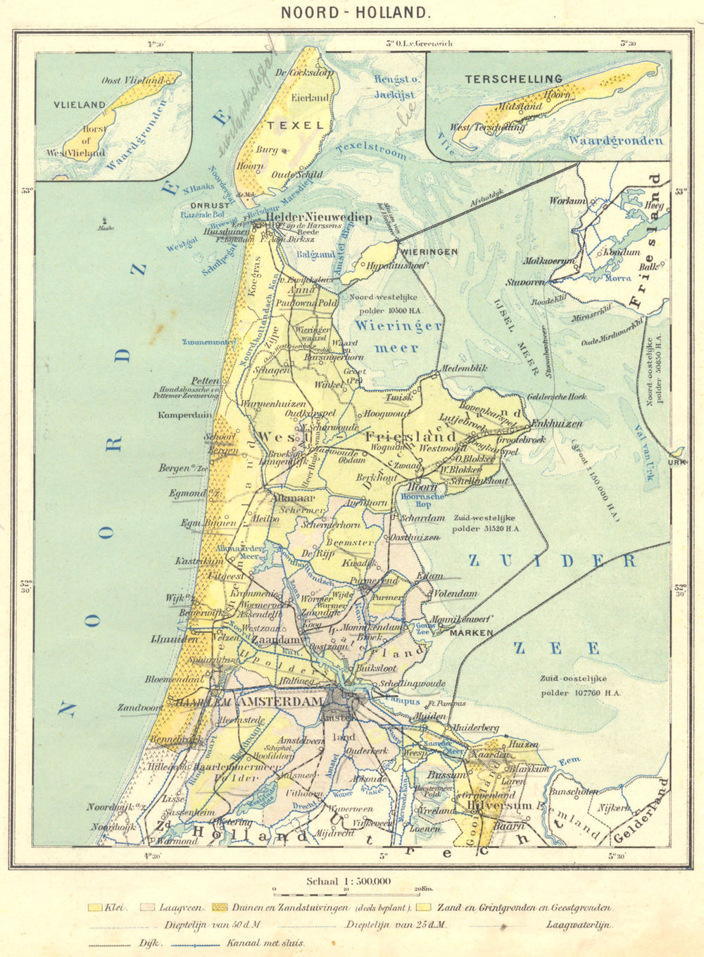 NETHERLANDS. Noord- Holland 1922 old antique vintage map plan chart