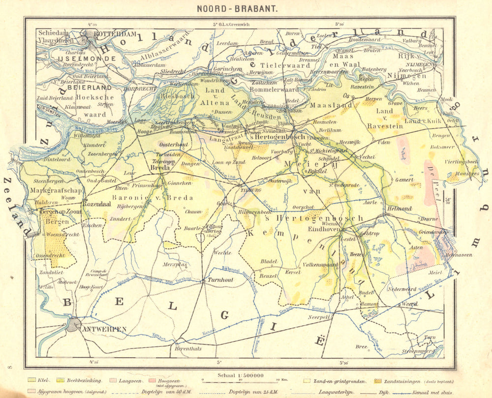 NETHERLANDS. Noord- Brabant 1922 old antique vintage map plan chart