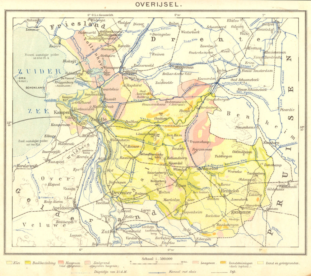 NETHERLANDS. Overijsel 1922 old antique vintage map plan chart