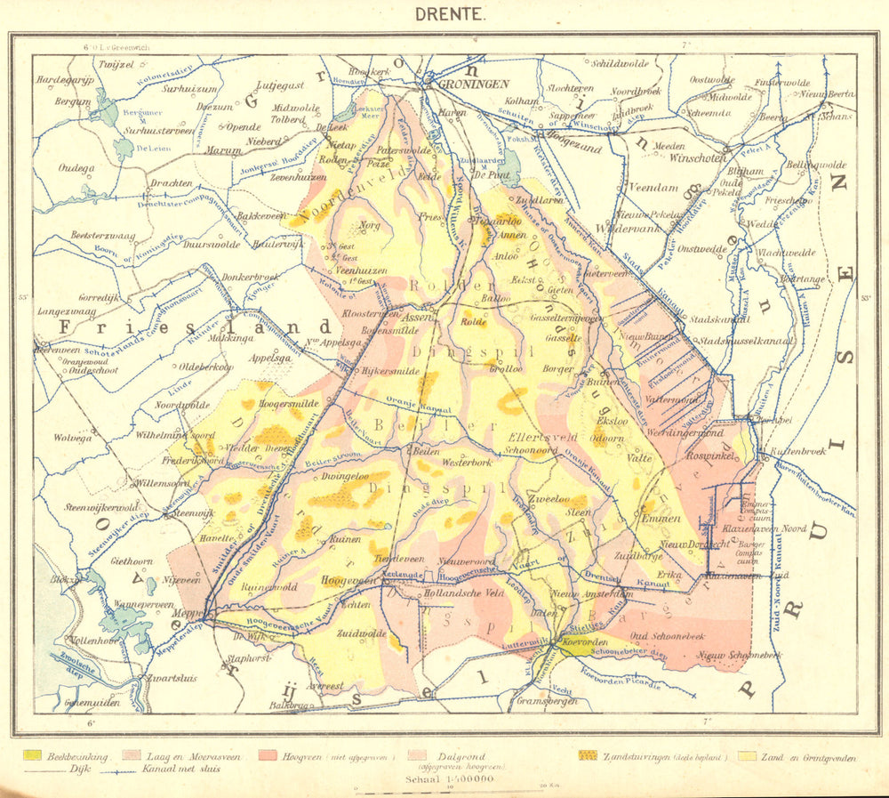 NETHERLANDS. Drente 1922 old antique vintage map plan chart