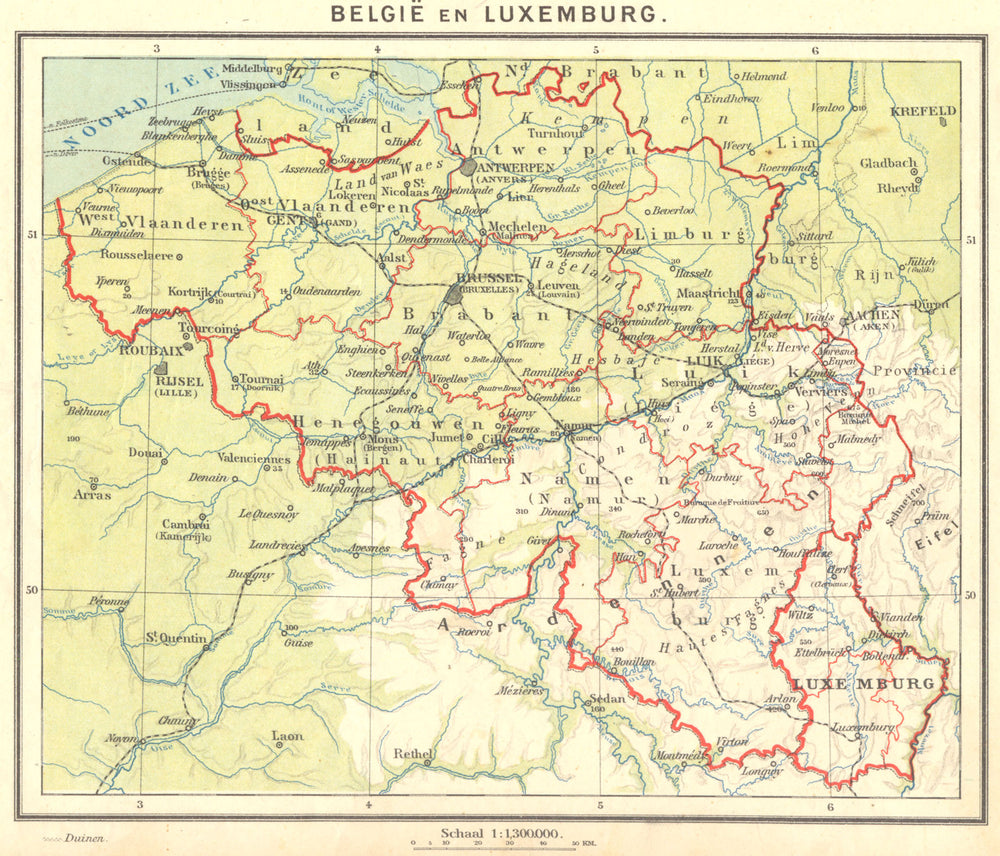 BELGIUM. België en Luxemburg 1922 old antique vintage map plan chart